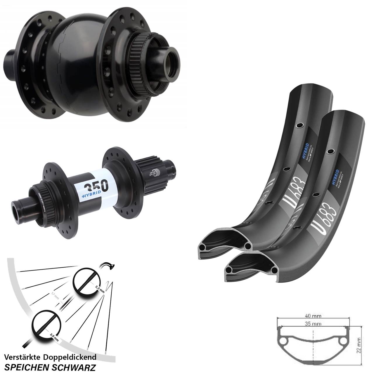 Laufrad-Satz 15x110 12x148 27,5 Zoll DT Swiss U 683-350 Hybrid SON 28 Micro Spline