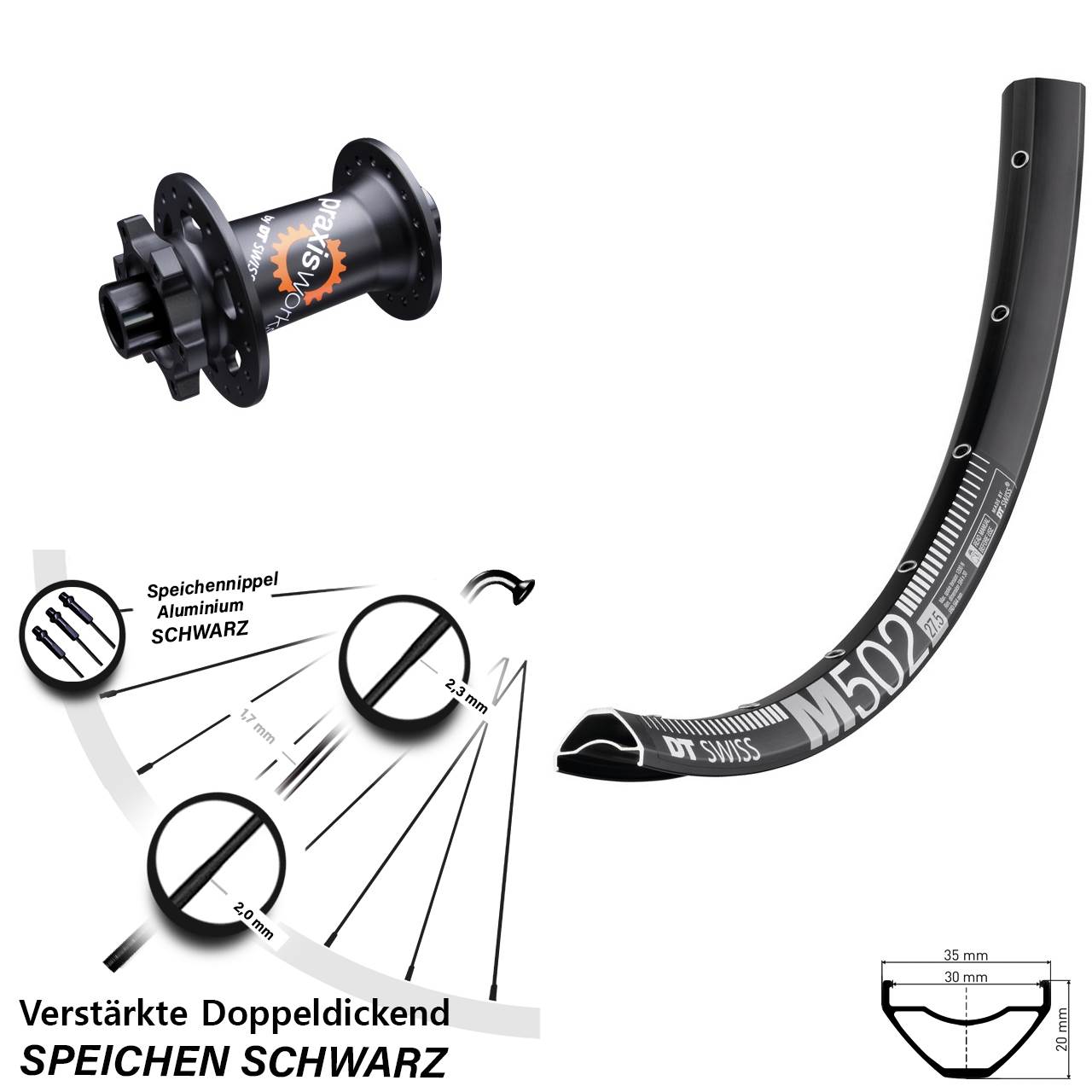 Vorderrad 6-Loch 29 Zoll DT Swiss M 502-350 15x100