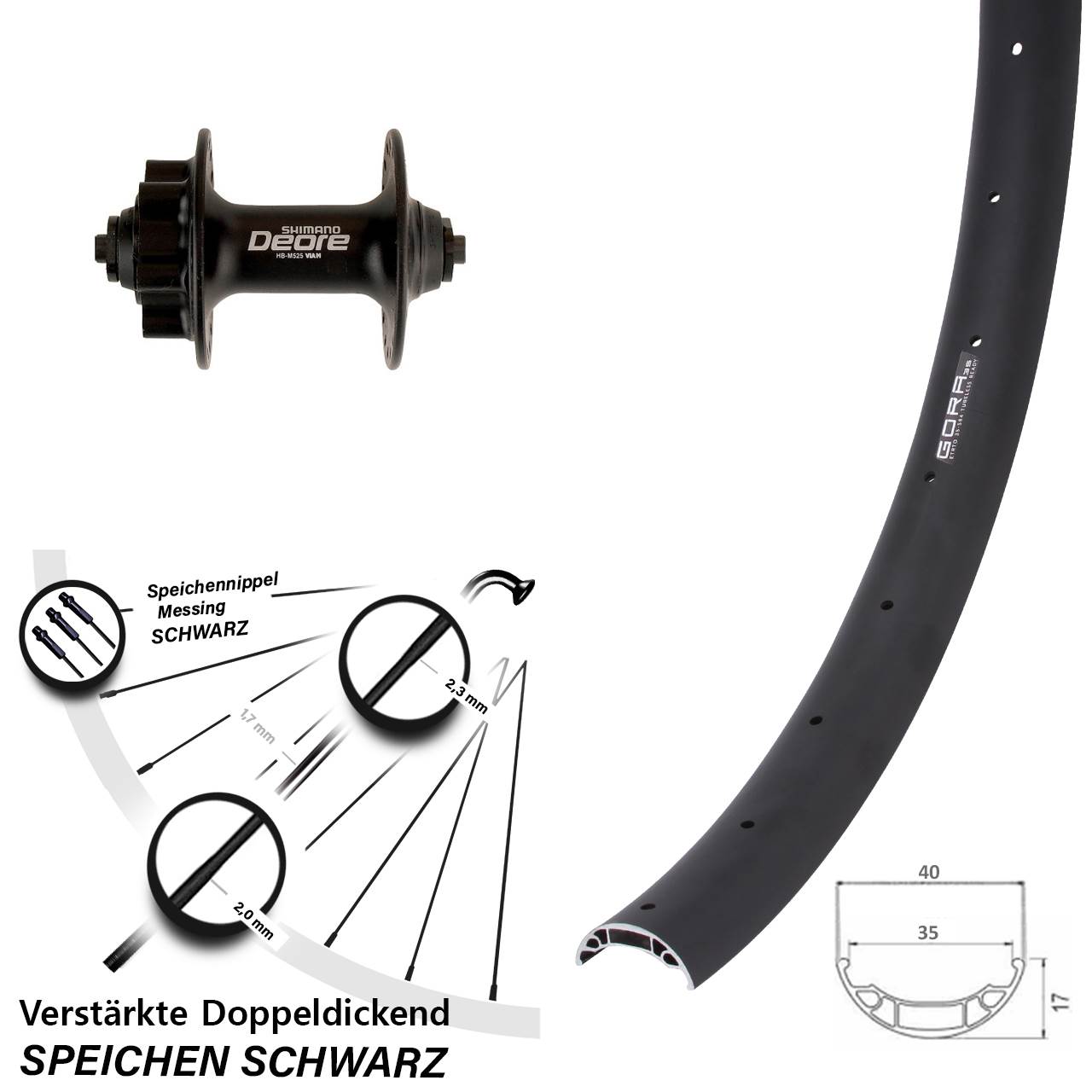 Gora 35 Shimano Deore HB-M525 27,5 Zoll 6-Loch Vorderrad QR