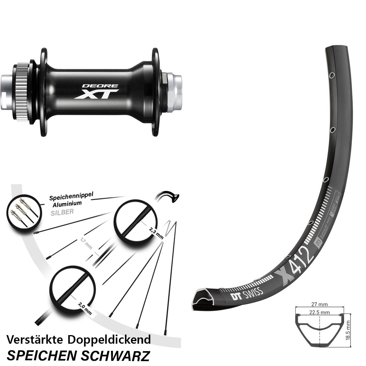 28-29 Zoll DT Swiss X412 Shimano HB-M8010-B Disc Vorderrad 15x110 Boost