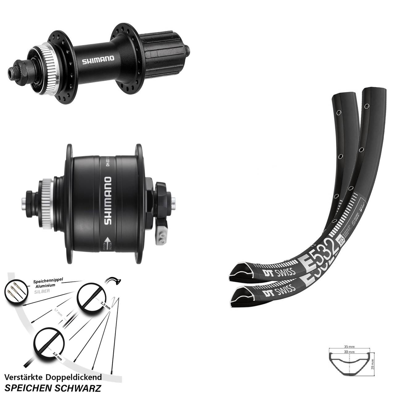 DT Swiss E532 Shimano DH-3D37 FH-M4050 29 Zoll Disc Laufrad-Satz QR 8-11 fac