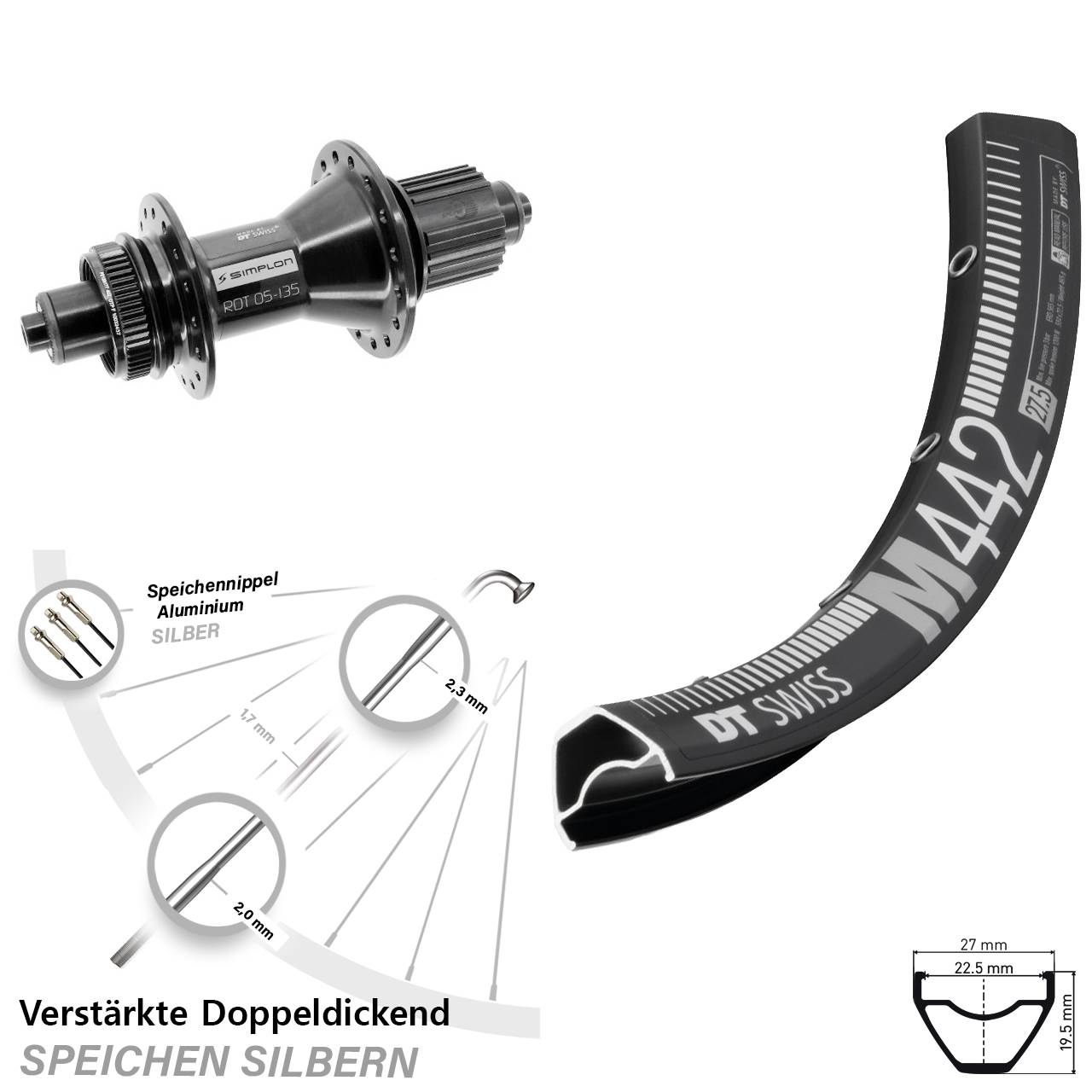 Centerlock Hinterrad QR 28 Zoll DT Swiss M442-370 Hybrid Shimano Micro Spline