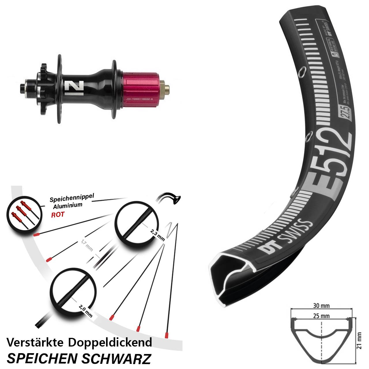 27,5 Zoll DT Swiss E 512 Novatec Superlight Hinterrad 6-Loch QR 8-12 fach HG