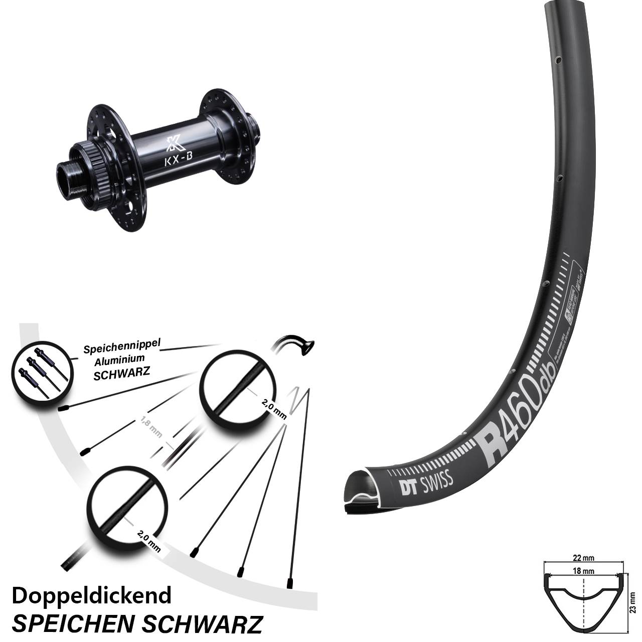 28 Zoll Vorderrad DT Swiss R 460 DB KX-Boost 12x110 mm Centerlock Rennrad Disc