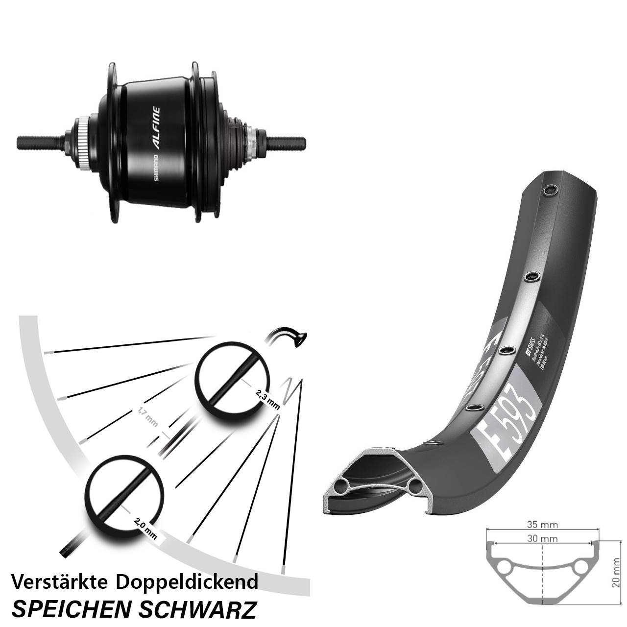 29 Zoll Hinterrad Shimano Alfine 8 Gang Centerlock DT Swiss E593
