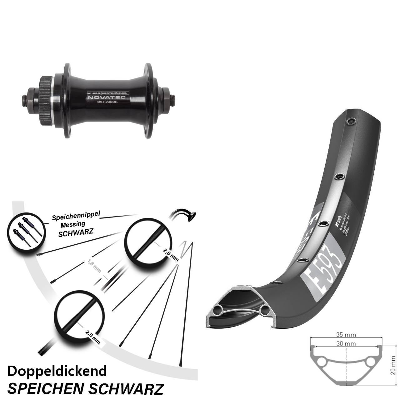 27,5 Zoll DT Swiss E 593 Novatec D471 Disc Laufrad für Schnellspanner