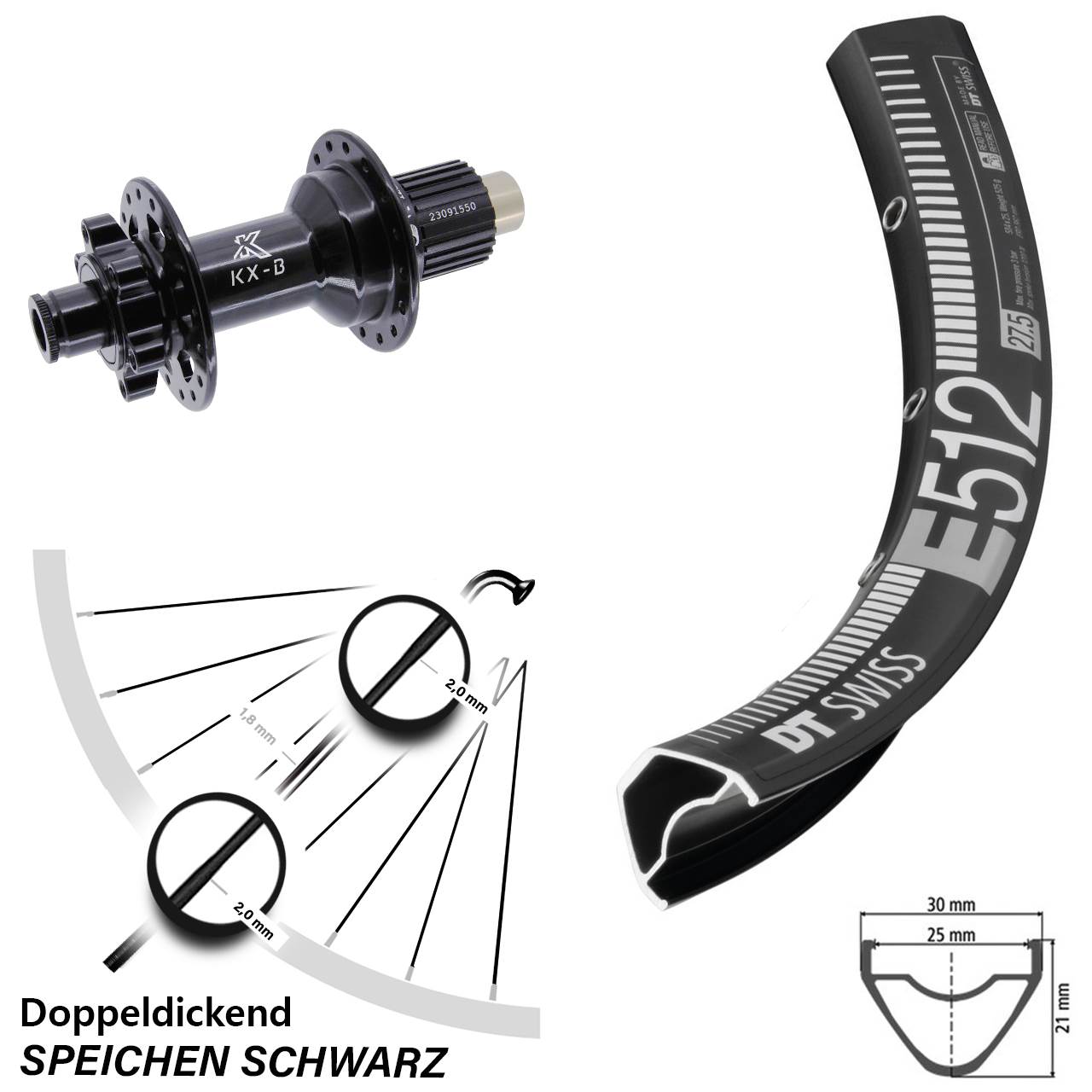 29 Zoll Hinterrad DT Swiss E 512 KX-B Micro Spline Boost