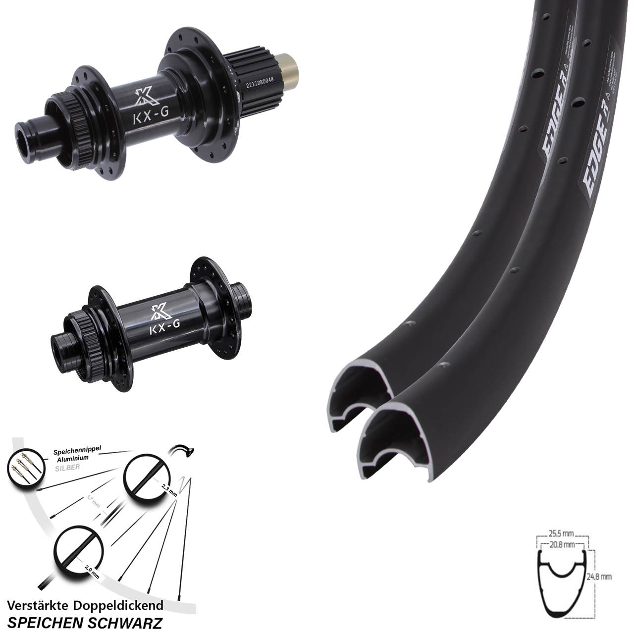 Disc Laufradsatz 12x100/142 28 Zoll Ryde Edge R25 OS KX-G Micro Spline