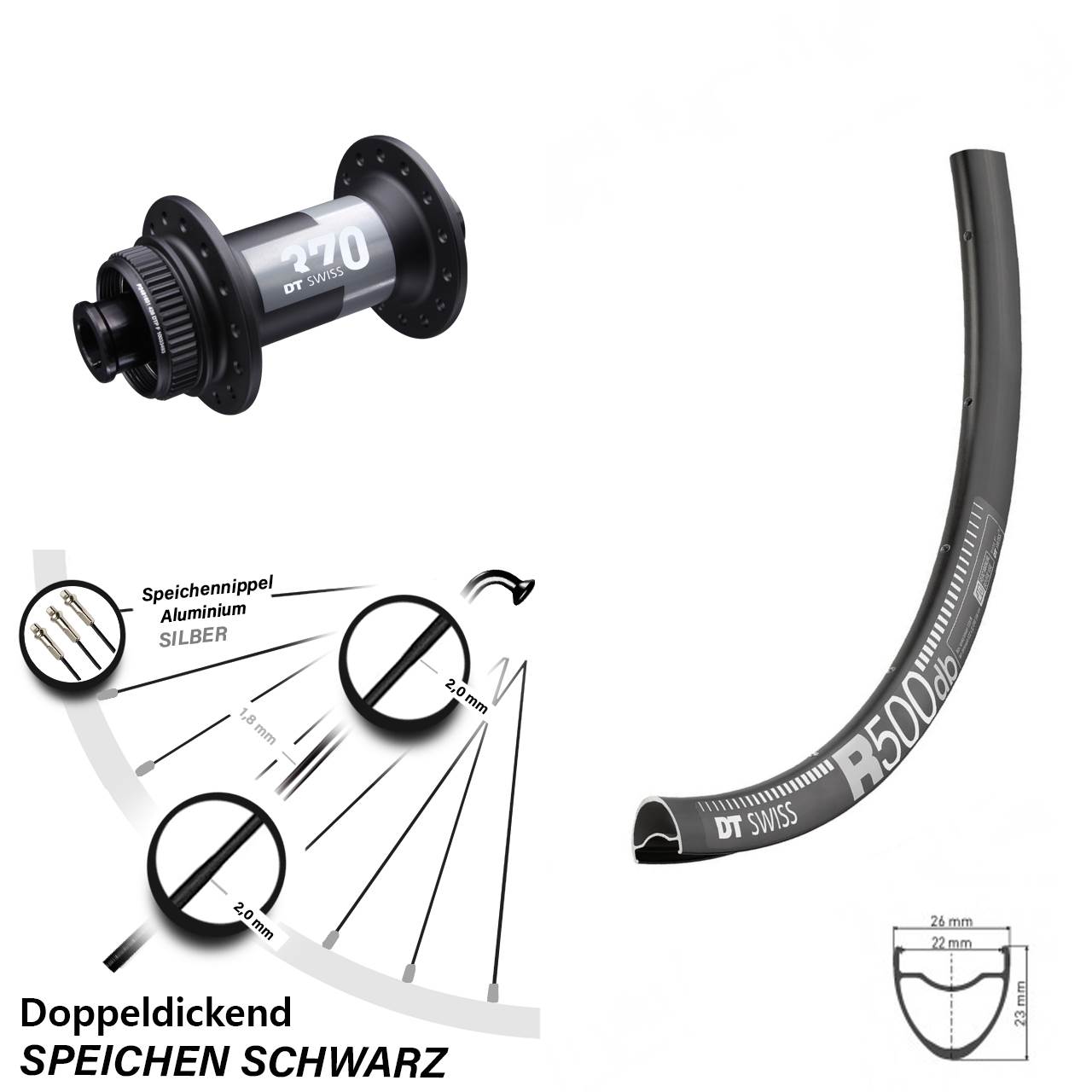 28 Zoll Vorderrad DT Swiss R 500 mit 370 Centerlock 12x100 mm Nabe