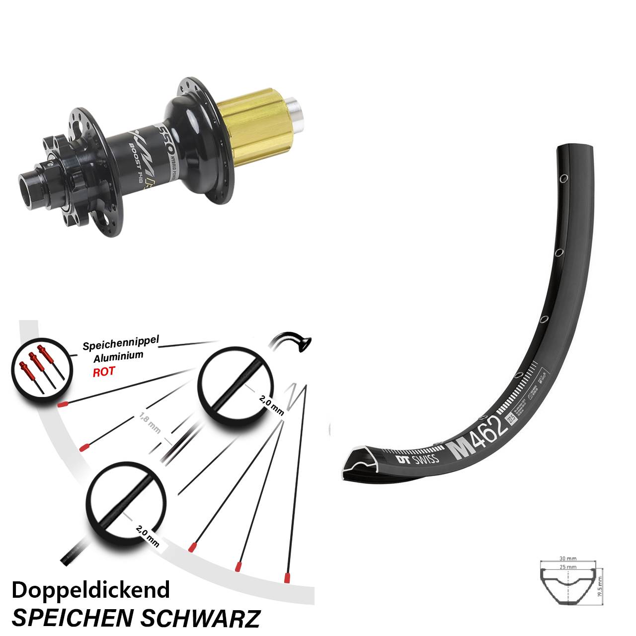 DT Swiss M462 Miche XMH 550 27,5 Zoll Disc Hinterrad 12x148 Boost 8-11 fach HG