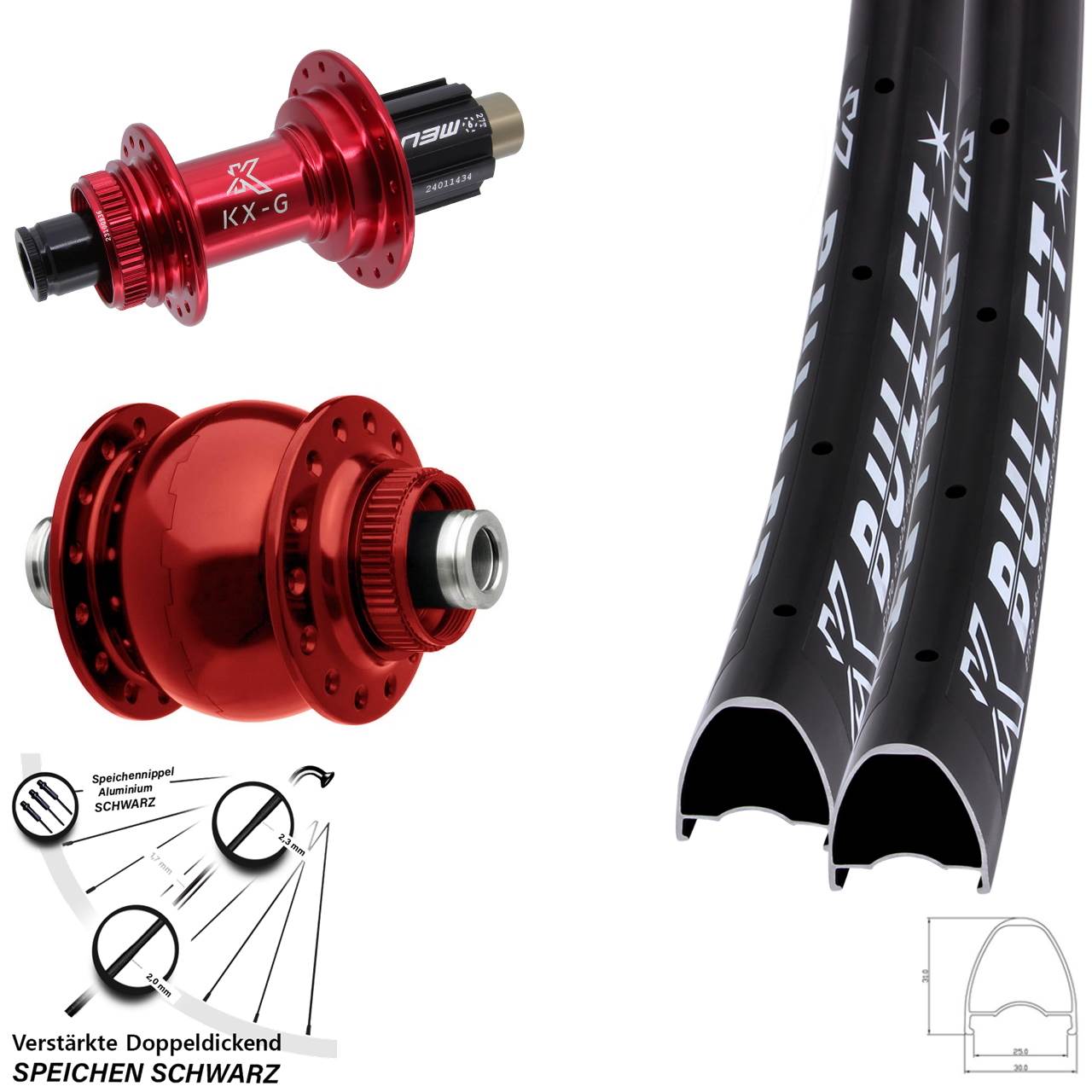29 Zoll KX-G Bullet rot SON 28 Centerlock Laufradsatz 12x100/142 Campa N3W