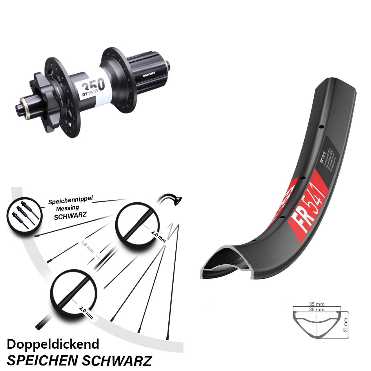 Hinterrad 6-Loch 29 Zoll DT Swiss FR 541-350 8-11 fach für Schnellspanner Boost
