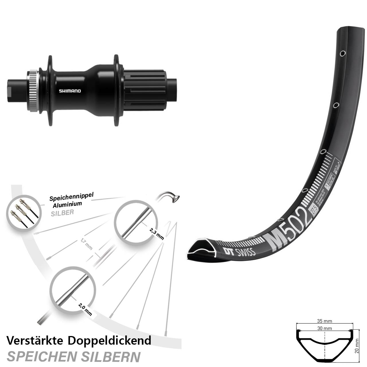 Boost Centerlock Hinterrad 12x148 29 Zoll DT Swiss M502 Shimano FH-TC500-B 8-11 fach HG