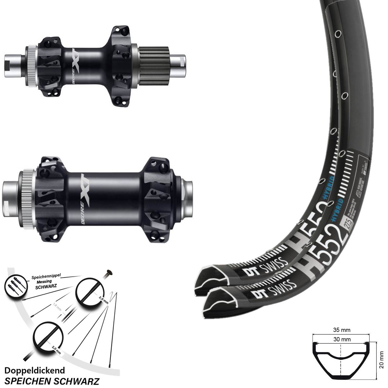 27,5 Zoll DT Swiss H 552 Shimano Deore XT Straightpull Boost Micro Spline Centerlock
