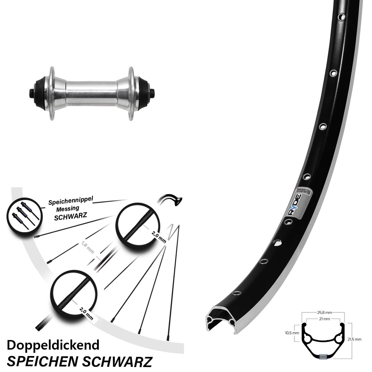Laufrad 26 Zoll Ryde ZAC 421 schwarz Formula FM-21 silbern
