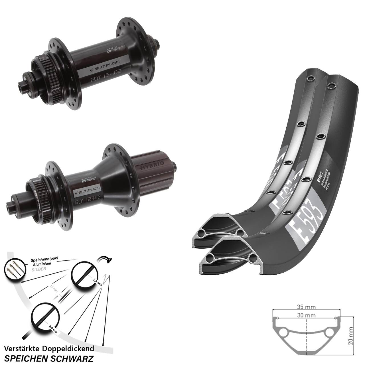 DT Swiss E593 370 Hybrid 29 Zoll Centerlock Laufradsatz QR 8-11 fach HG