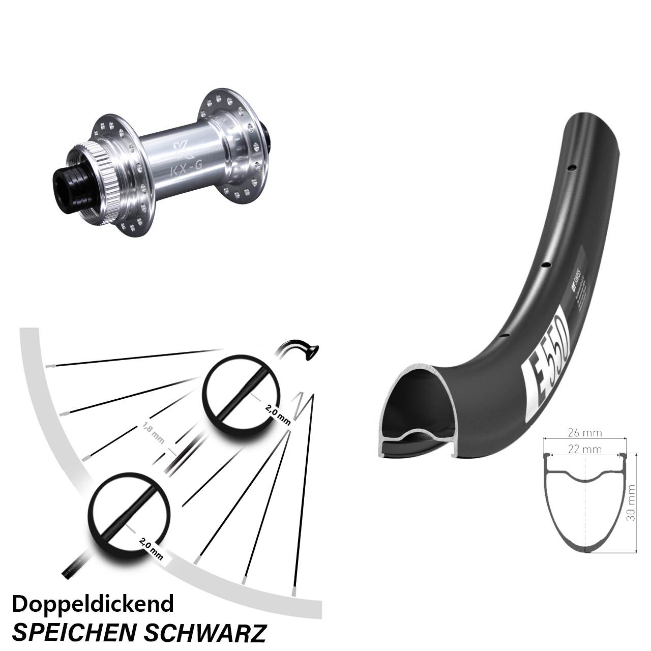 Disc Vorderrad 28 Zoll DT Swiss E550 KX-G 15x100