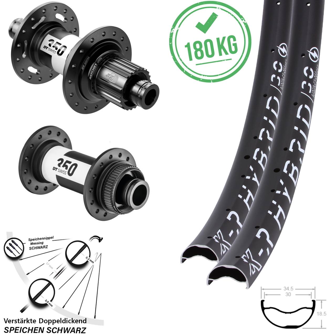 Laufradsatz Centerlock 29 Zoll KX-R Hybrid 30-350 DT Swiss 350 DEG 72 Micro Spline Boost