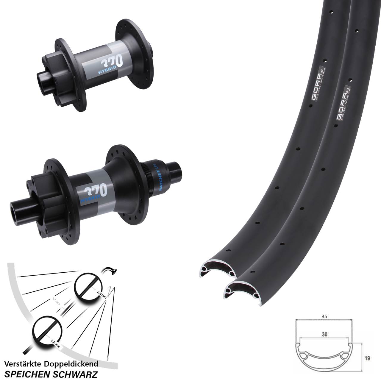 650B Gora 30 DT Swiss 370 Hybrid Laufradsatz 6-Loch 15x110 12x148 SR XD