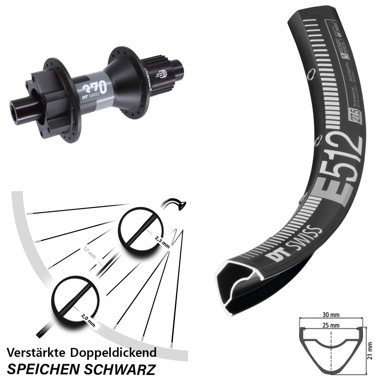 Boost 6-Loch 29 Zoll Hinterrad 12x148 DT Swiss E512-370 Shimano Micro Spline