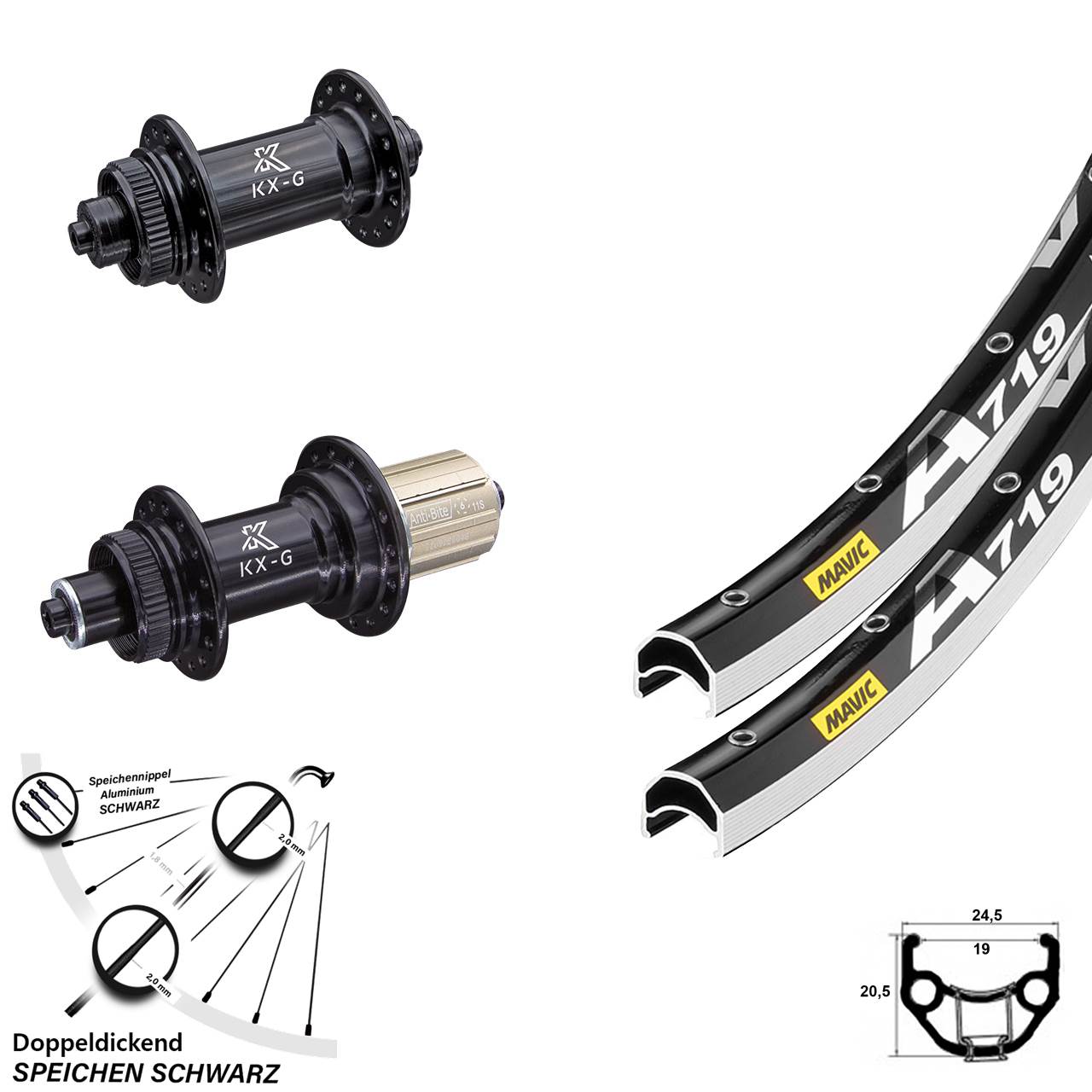 Laufradsatz Mavic A 719 Felgenbremse Schnellspanner KX-G Nabe 8-12 fach 28 Zoll