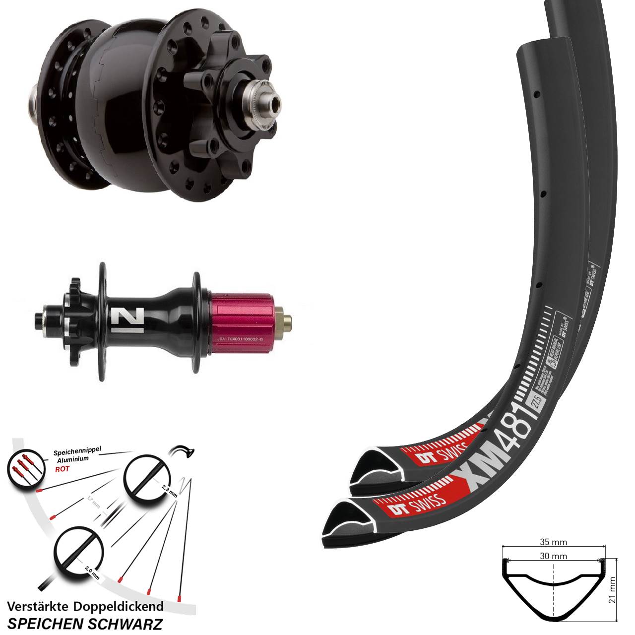 Laufradsatz 27,5 Zoll DT Swiss XM 481 Novatec Superlight SON 28 8-12 fach HG
