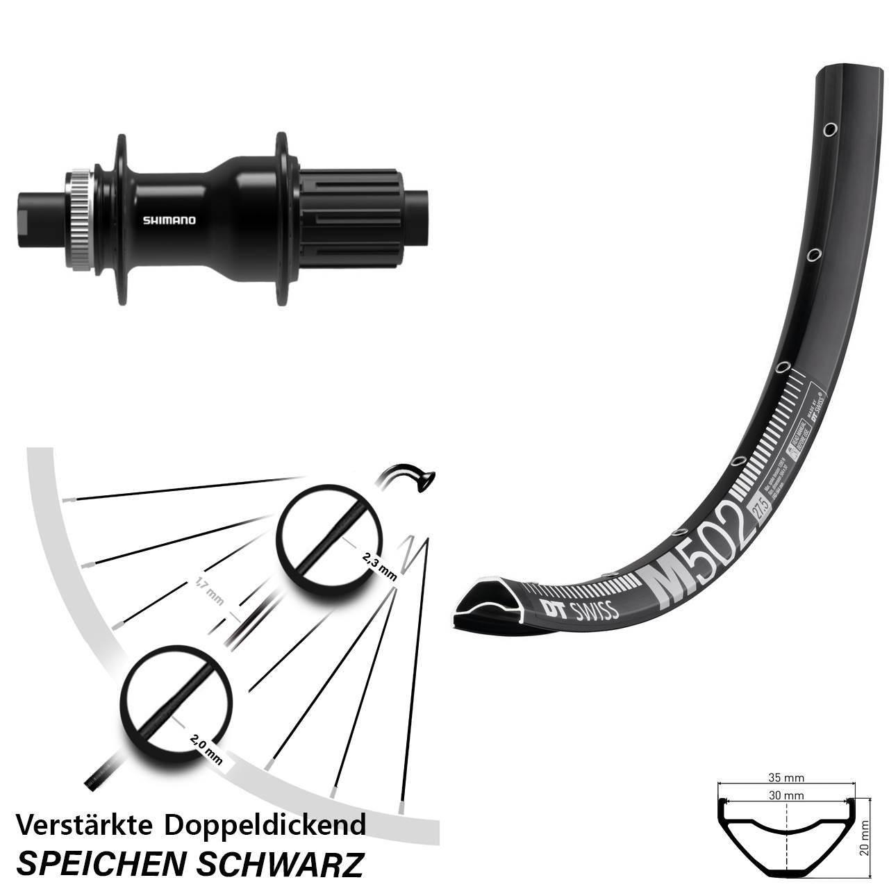 Boost Disc Hinterrad 12x148 27,5 Zoll DT Swiss M502 Shimano FH-TC500-B 8-11 fach HG