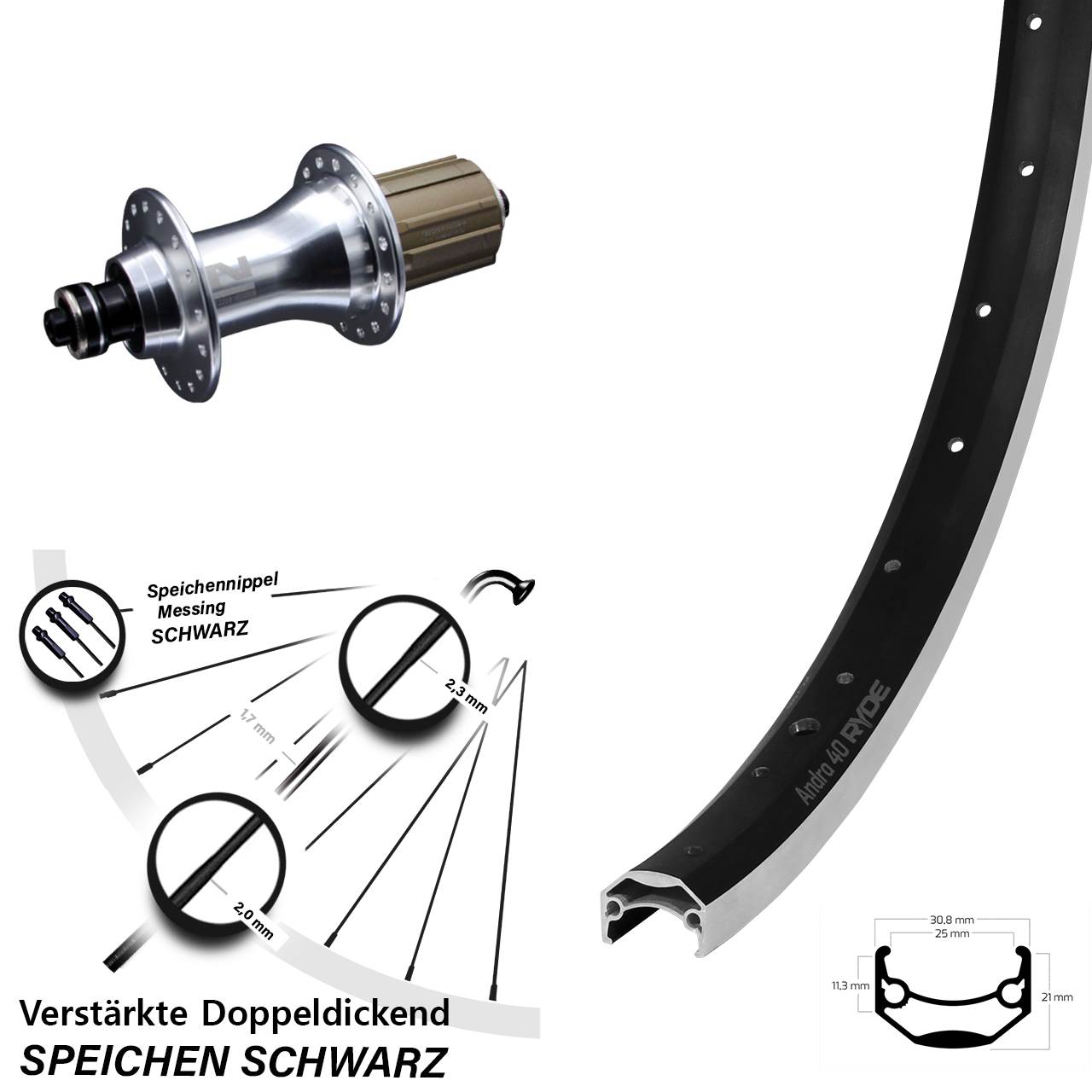 Hinterrad 28 Zoll Ryde Andra 40 Novatec F162 8-12 fach QR
