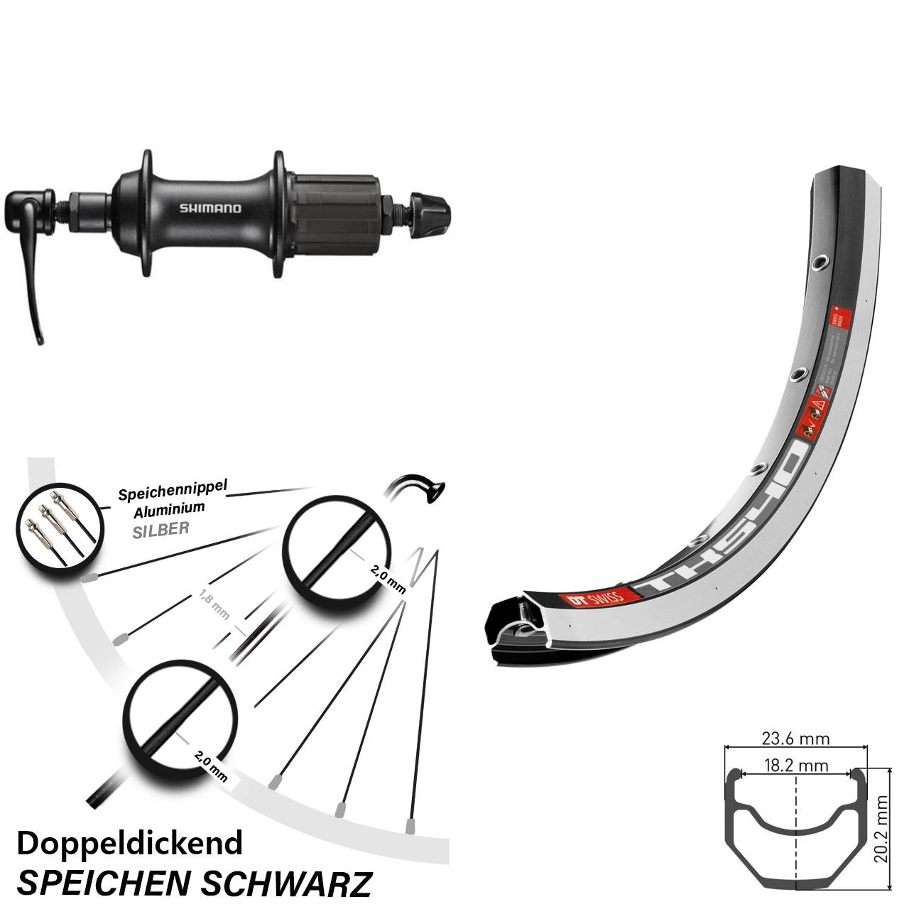 Hinterrad für Schnellspanner 28 Zoll DT Swiss TK540 Shimano FH-T3000 8-11 fach
