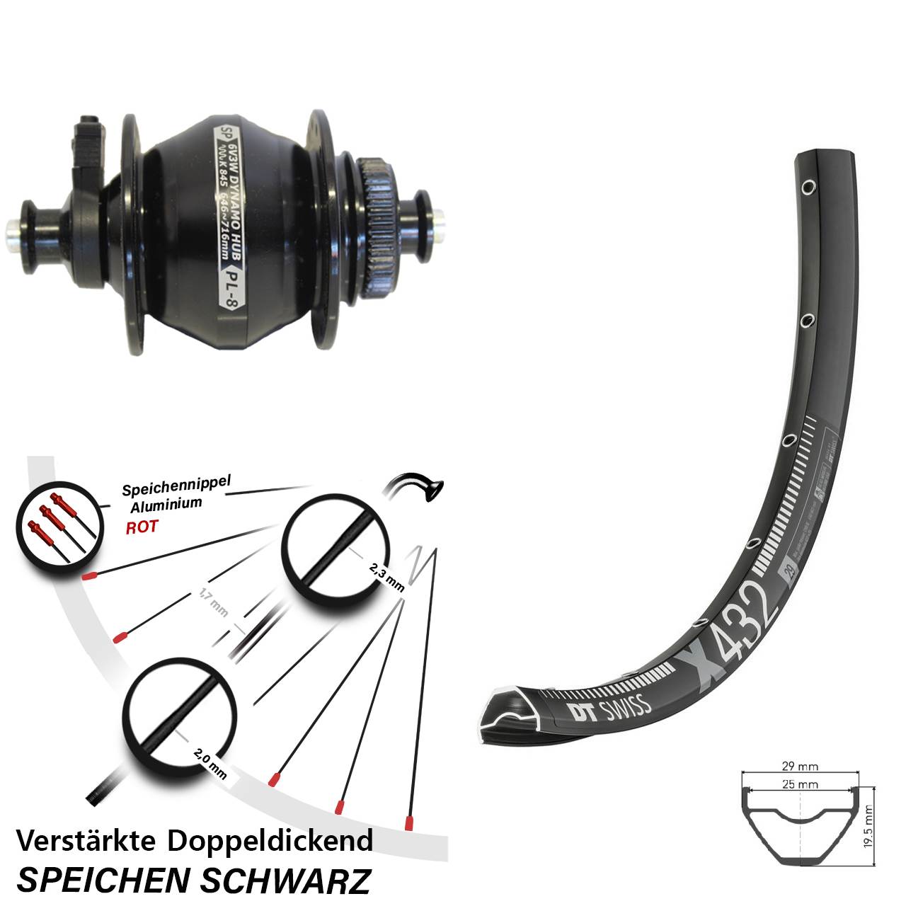 Disc Nabendynamovorderrad 29 Zoll DT Swiss X432 Shutter PL-8 QR