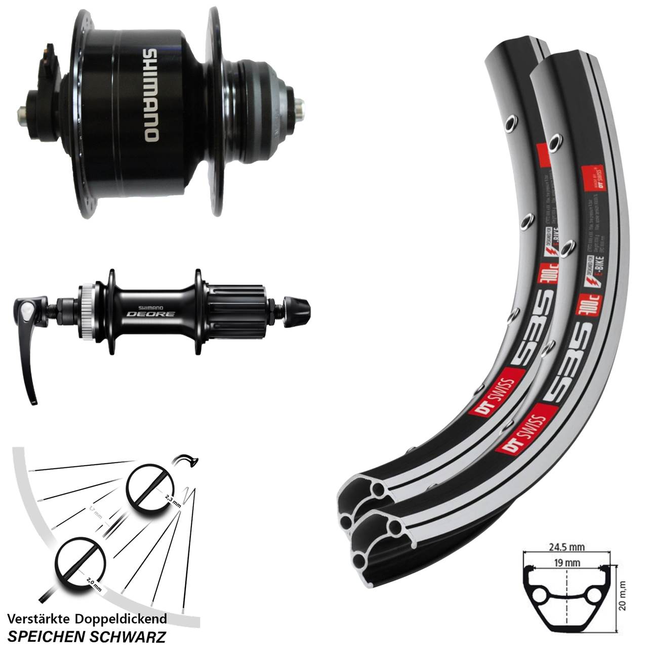 Laufrad-Satz Disc QR 28 Zoll DT Swiss 535 Shimano DH-3D72 FH-M6000 8-11 fach HG