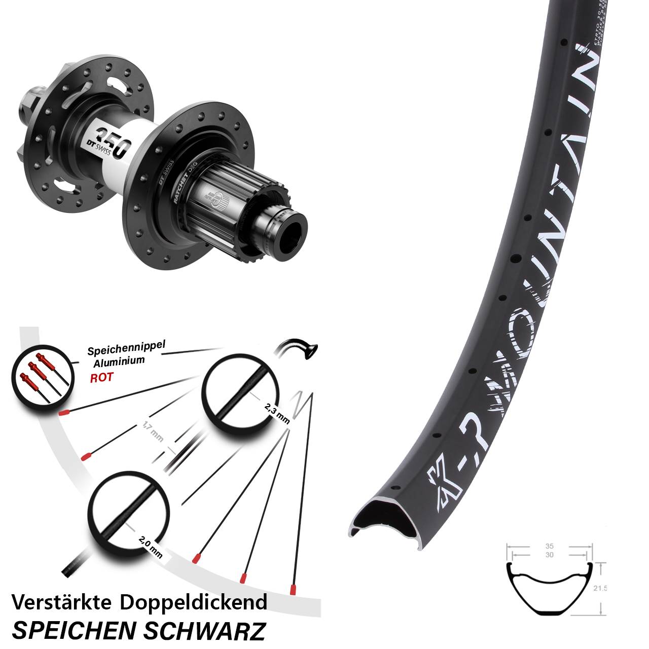 6-Loch Hinterrad 29 Zoll KX-R Mountain DT Swiss 350 DEG 72 Micro Spline 12x148