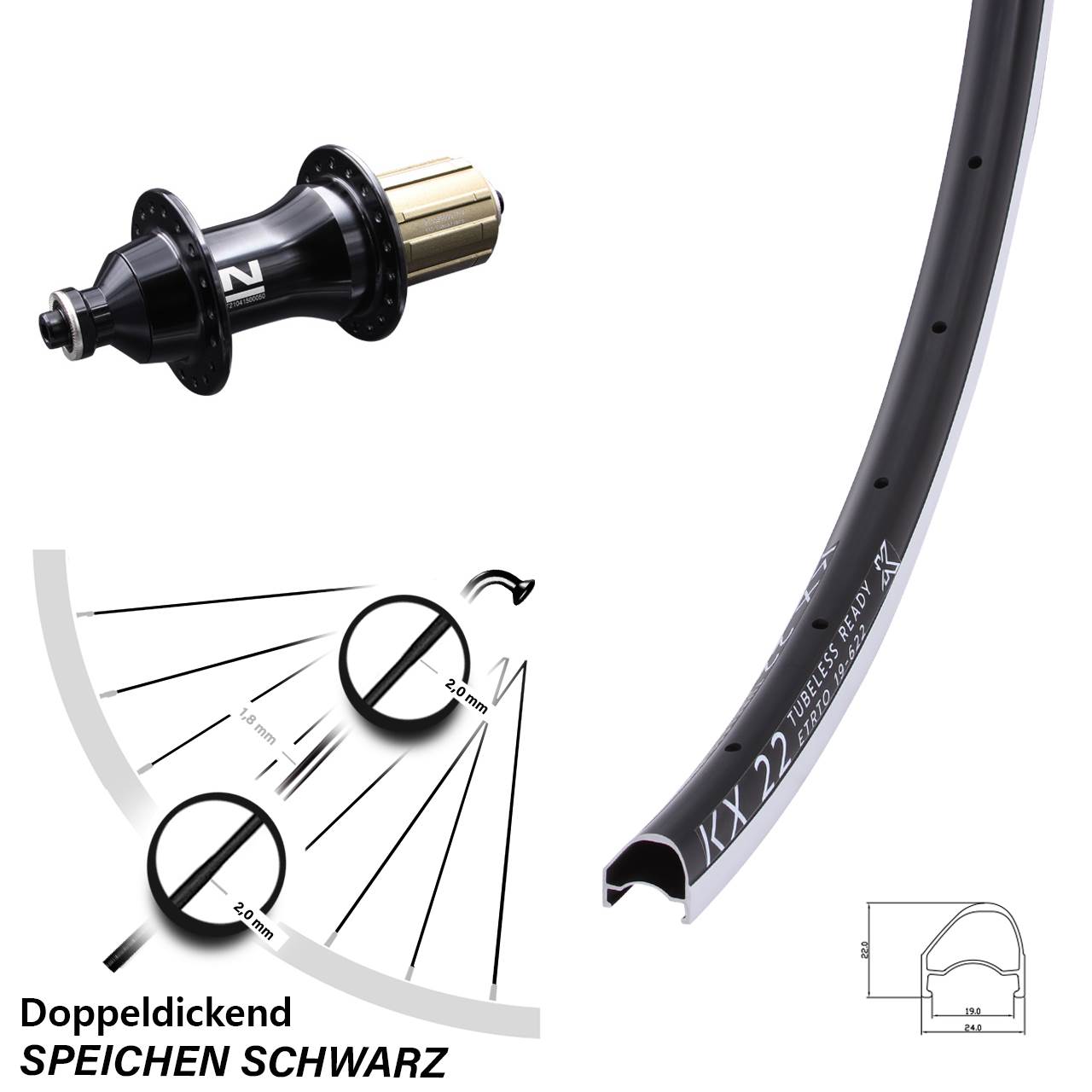 28 Zoll KX22 OS Novatec F162 Hinterrad 8-12 fach QR