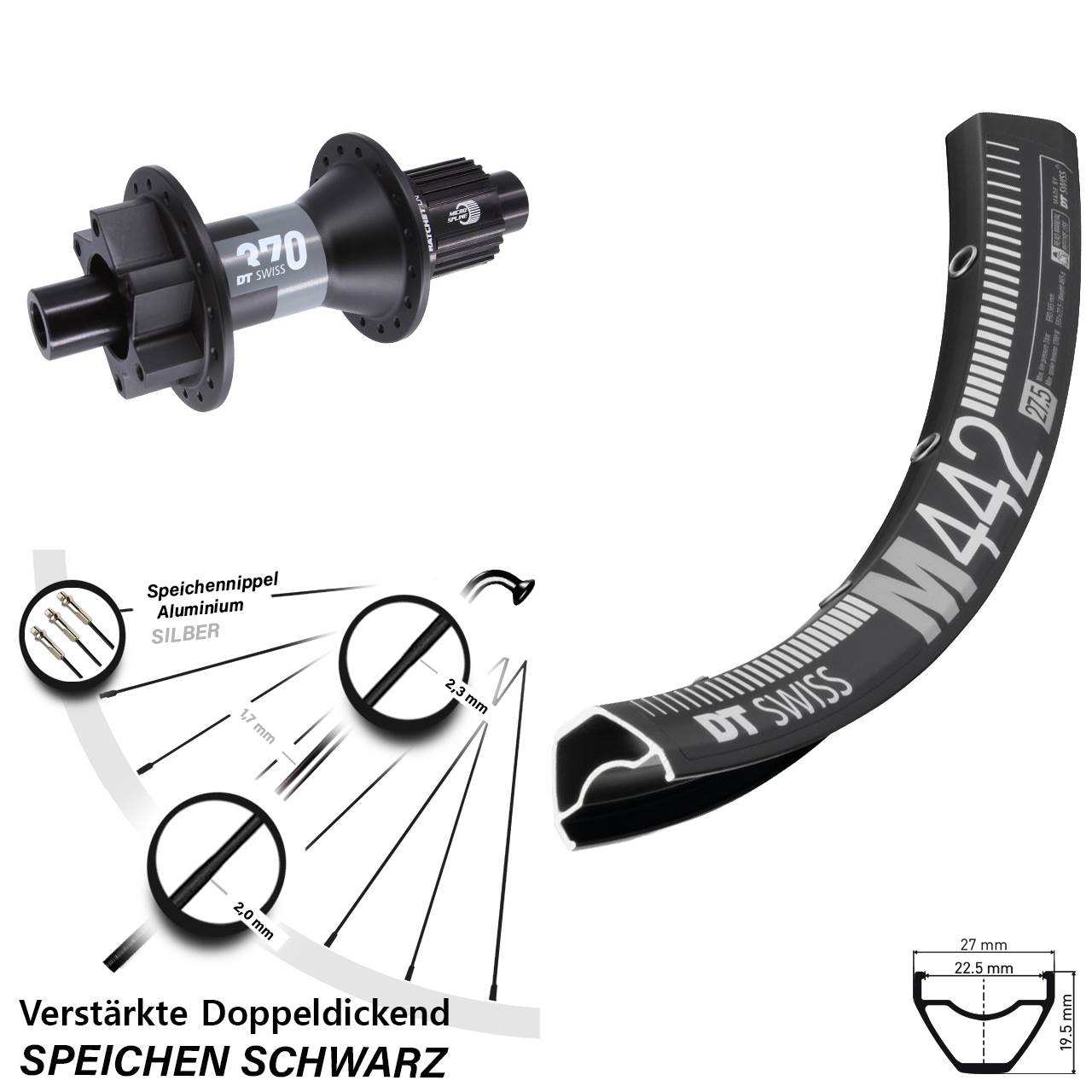 Disc Laufrad 12x148 28-29 Zoll DT Swiss M442-370 Shimano Micro Spline