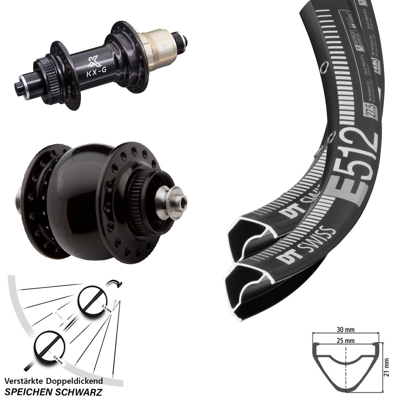Laufradsatz Centerlock für Schnellspanner 650B DT Swiss E512 KX-G SON delux XDR