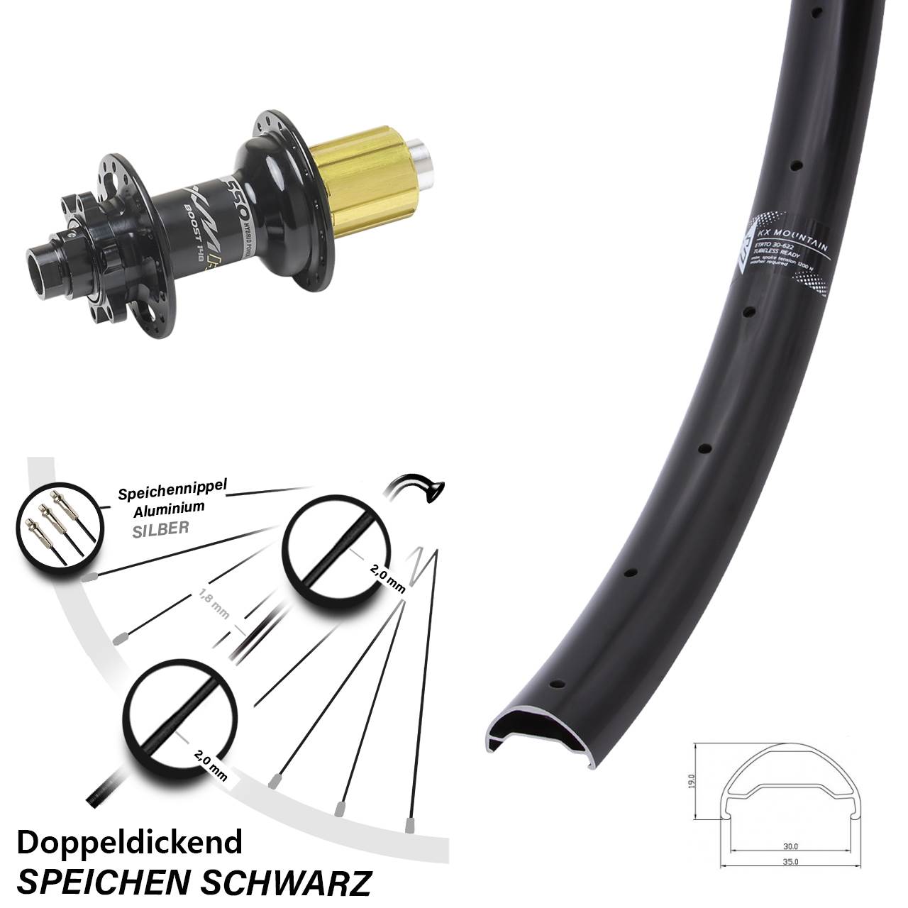29 Zoll KX Mountain TR Miche XMH 550 Boost Disc Laufrad 12x148 Boost 8-11 fach HG