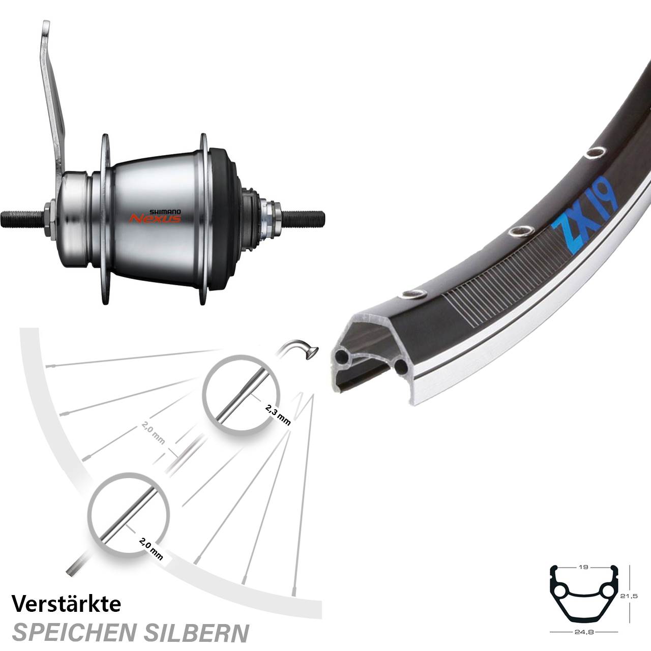 Shimano Nexus 7 Gang Nabenschaltung Mit Rücktrittbremse Shimano Nabenschaltung 7 Gang Nexus SG-C3001 Rücktrittbremse Silbern