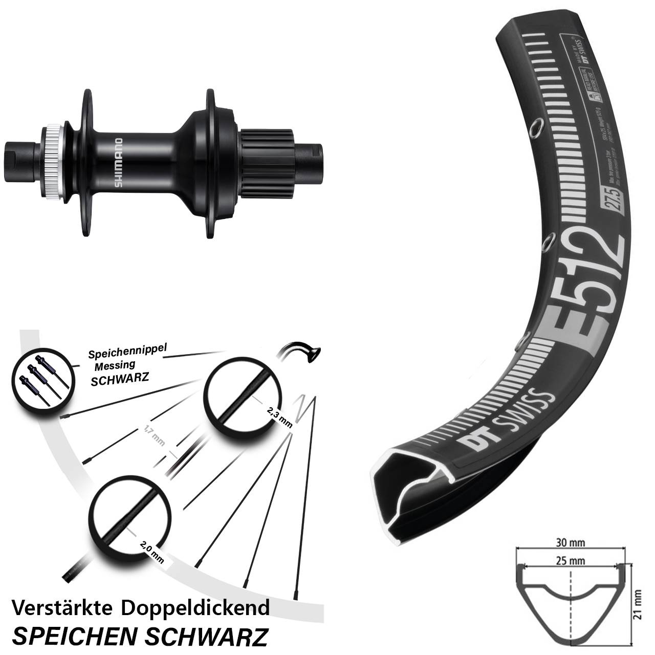 29 Zoll DT Swiss E512 Shimano FH-MT510B Laufrad 12x148 Boost Micro Spline