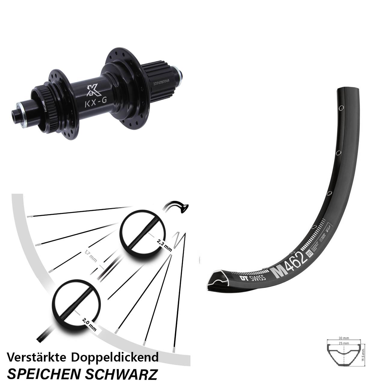 Disc Laufrad 650B DT Swiss M 462 KX-GS verstärkt Micro Spline für Schnellspanner