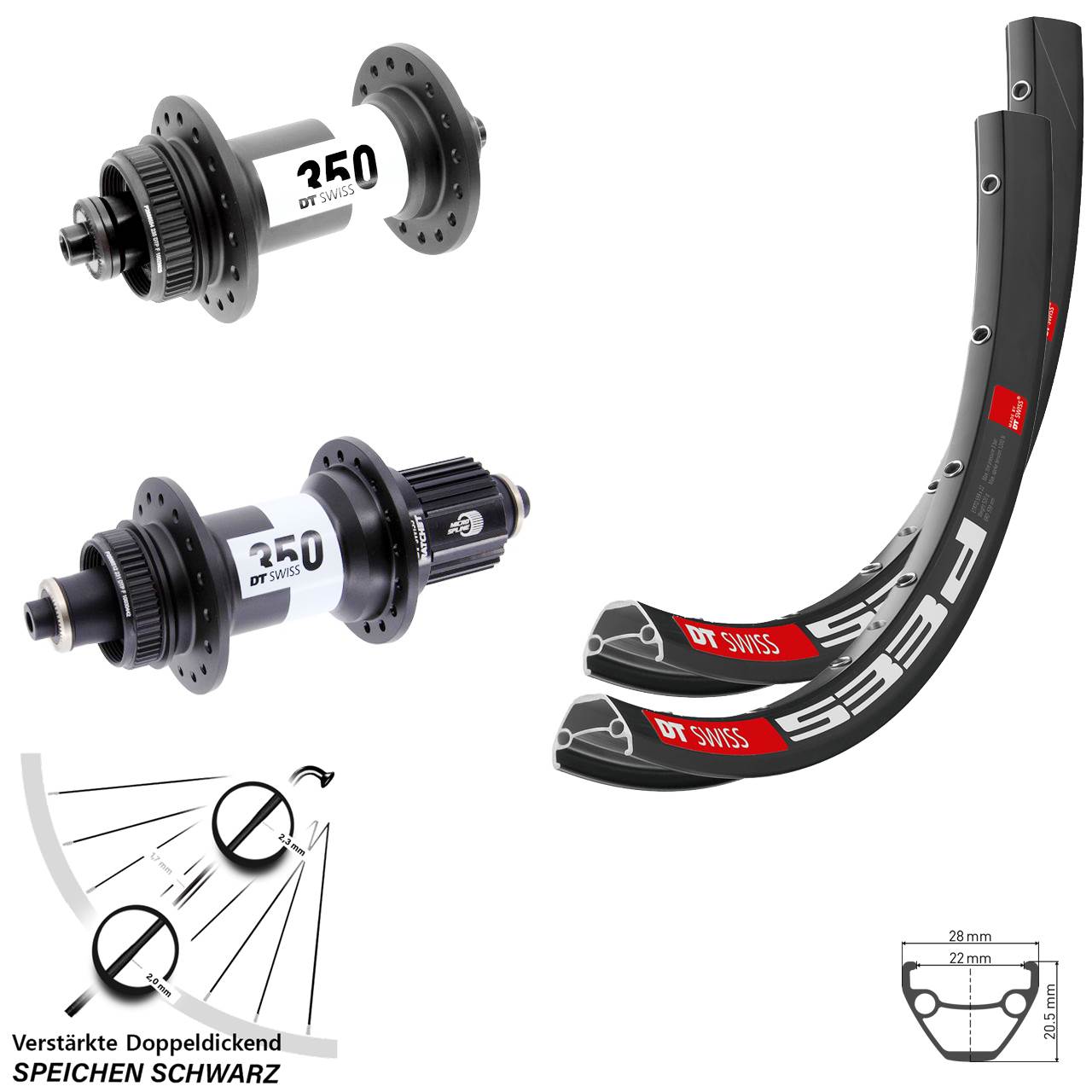 DT Swiss 533d 350 26 Zoll Disc Laufradsatz für Schnellspanner Shimano Micro Spline