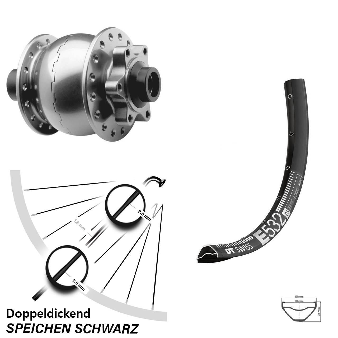 SON 28 DT Swiss E532 27,5 Zoll 6-Loch Nabendynamo-Vorderrad 15x100