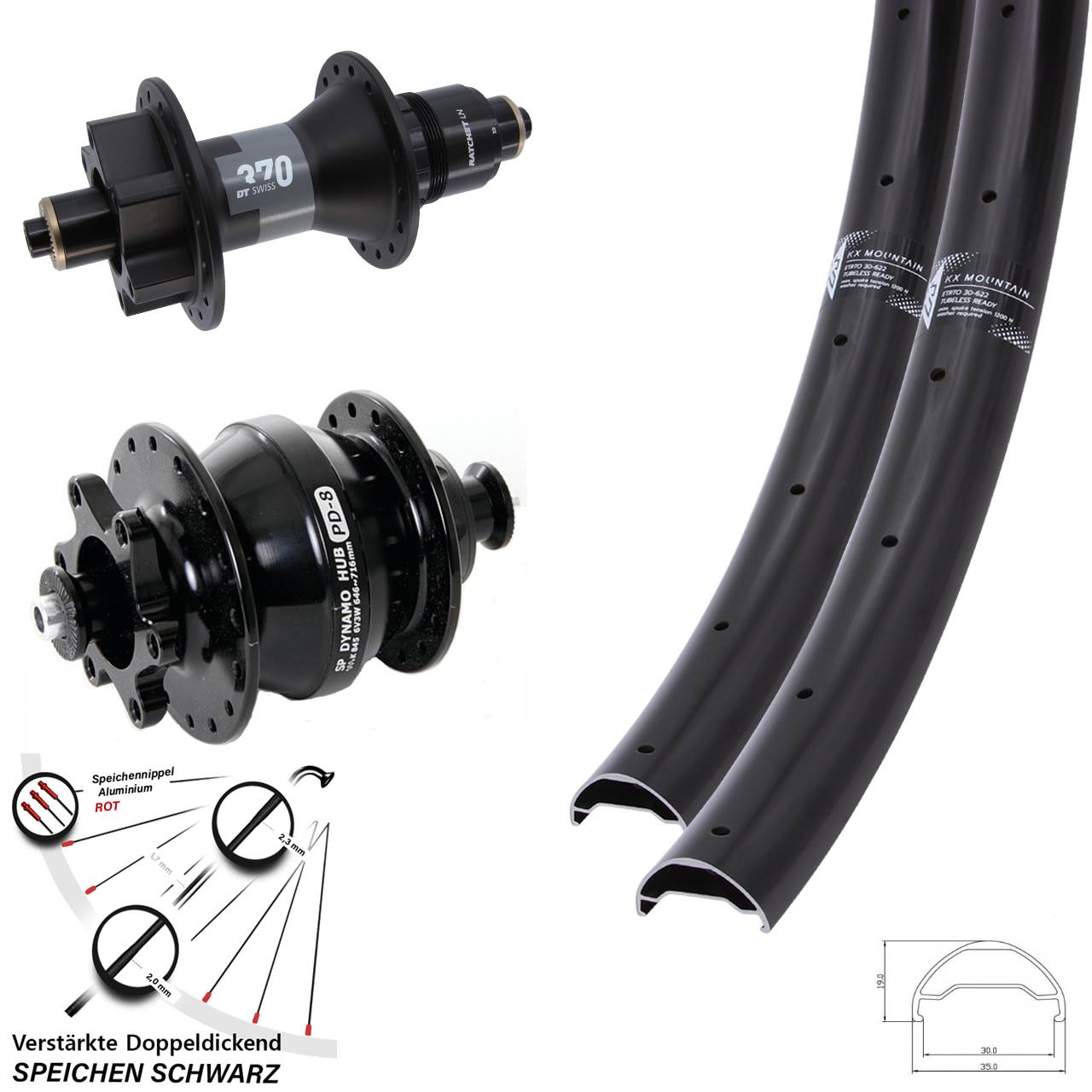 KX Mountain TR DT Swiss 370 Shutter PD-8 29 Zoll Laufradsatz 6-Loch QR SRAM XD