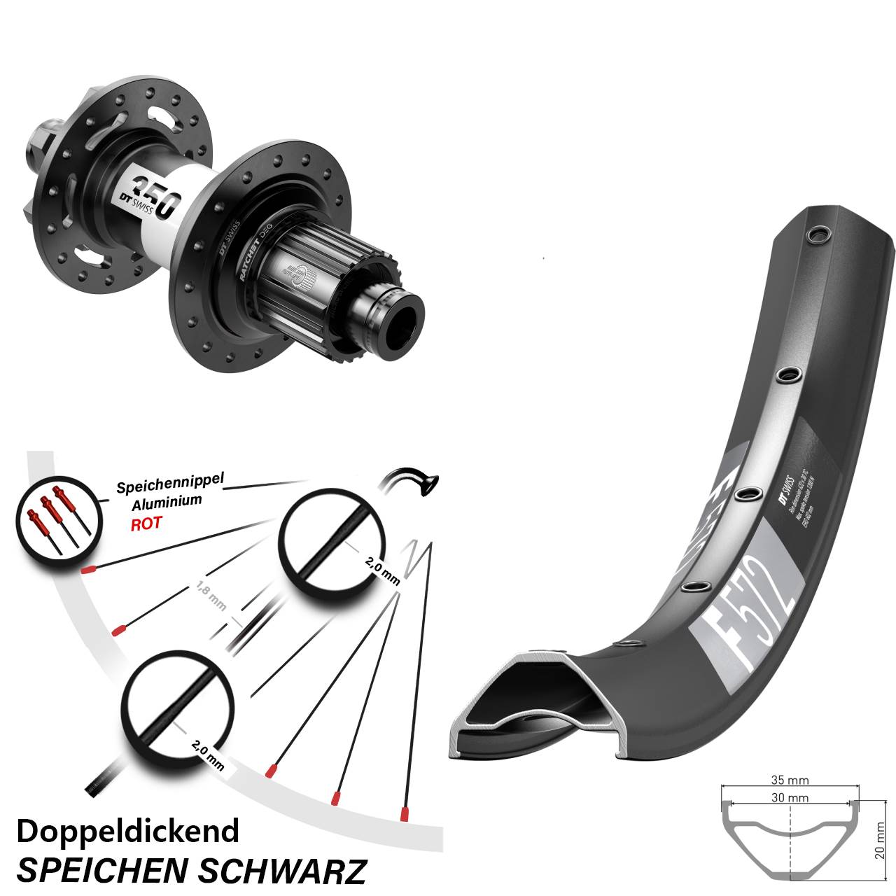DT Swiss F572-350 DEG 72 650B Disc Laufrad 12x148 Micro Spline
