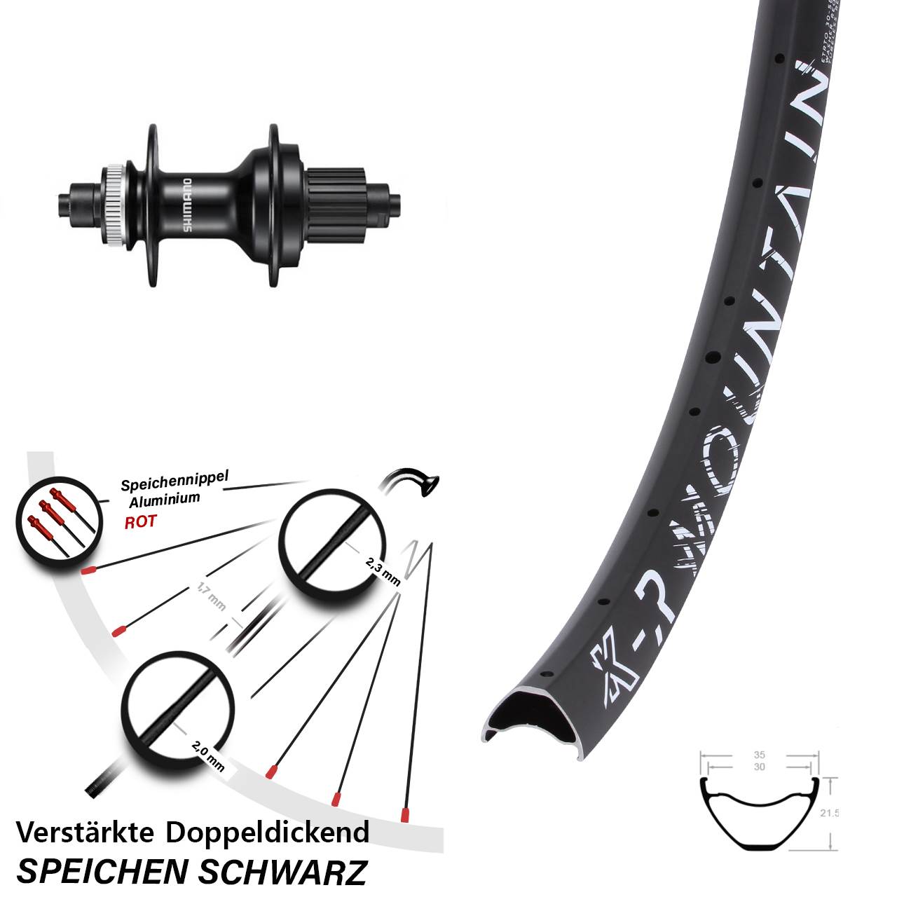 KX-R Mountain Shimano MT500 29 Zoll Hinterrad Centerlock für Schnellspanner Micro Spline