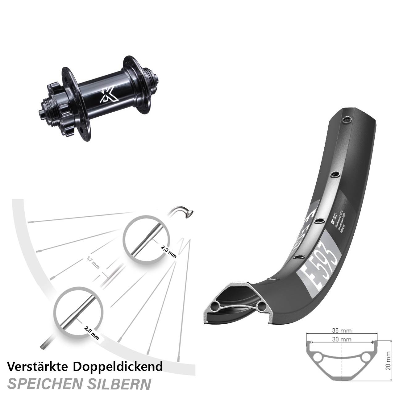 Disc Vorderrad für Schnellspanner 29 Zoll DT Swiss E593 KX-M