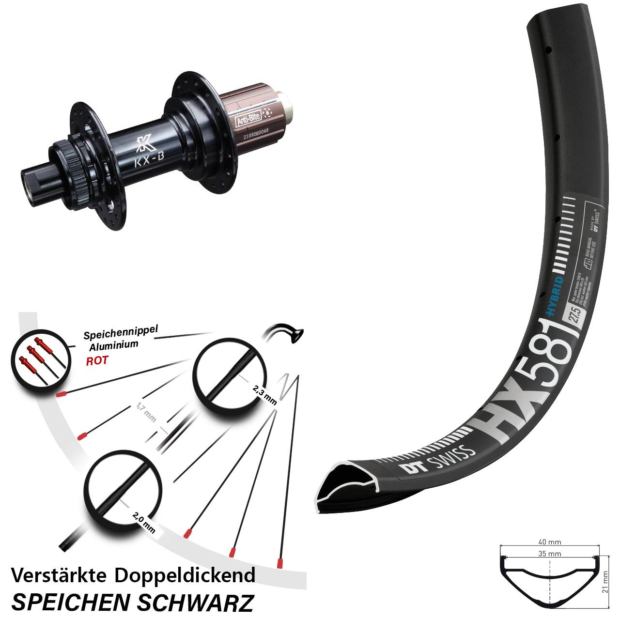 Boost Disc Hinterrad 12x148 27,5 Zoll DT Swiss HX581 KX-B 8-12 fach HG