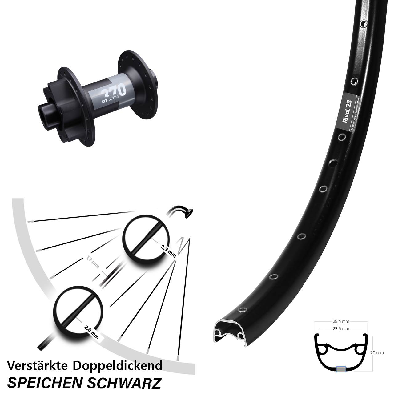 Disc 650B Vorderrad Ryde Rival 23 DT Swiss 370 15x100
