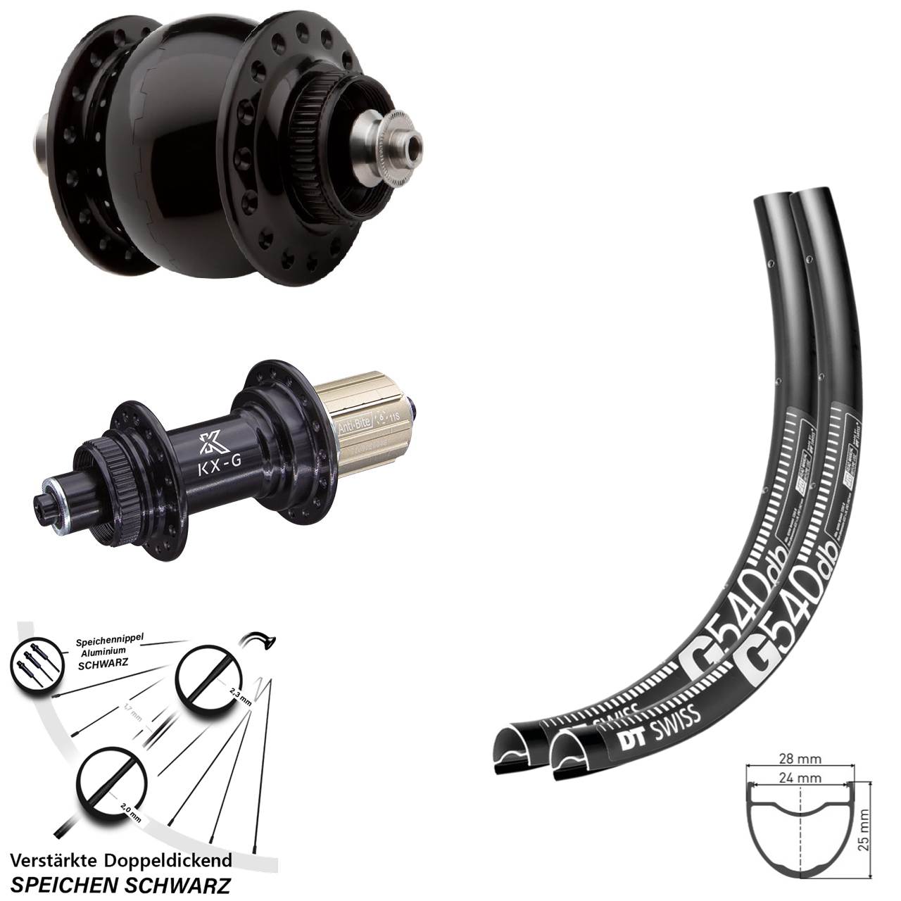 Laufrad-Satz QR 650B DT Swiss G540 KX-G SONdelux 8-12 fach HG