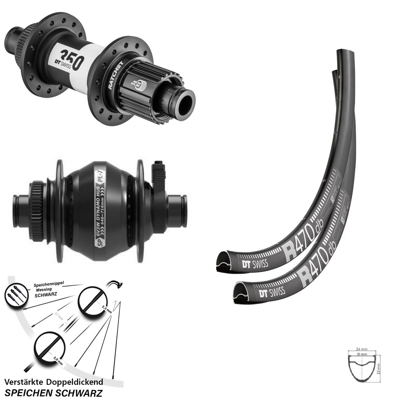 28 Zoll DT Swiss R470 SP PL-7 350 Micro Spline Disc Laufradsatz 12x100/142