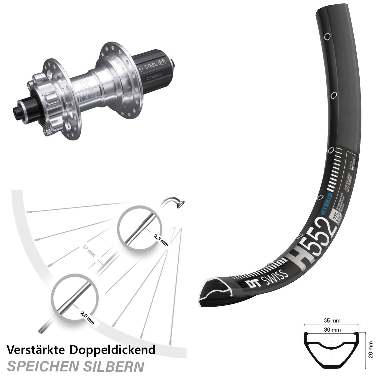 Hinterrad 6-Loch QR 29 Zoll DT Swiss H 552 KX-E 6-fach gelagert 8-12 fach HG